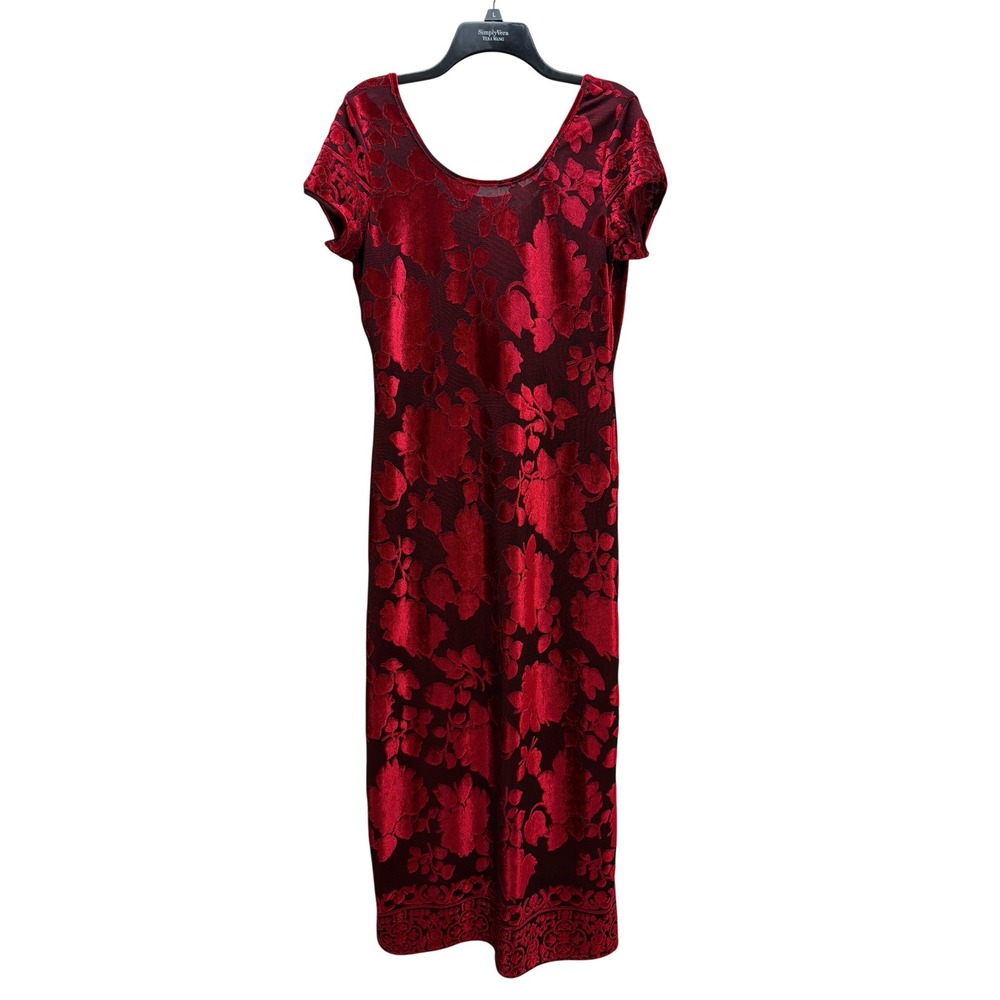 Vtg‎ Caroline Wells Red Velvet Burnout Floral Maxi Dress Size 10 Romantic Glam